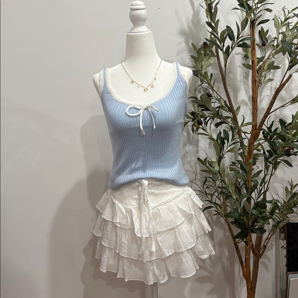 Double Zero Light Blue Ribbed Top